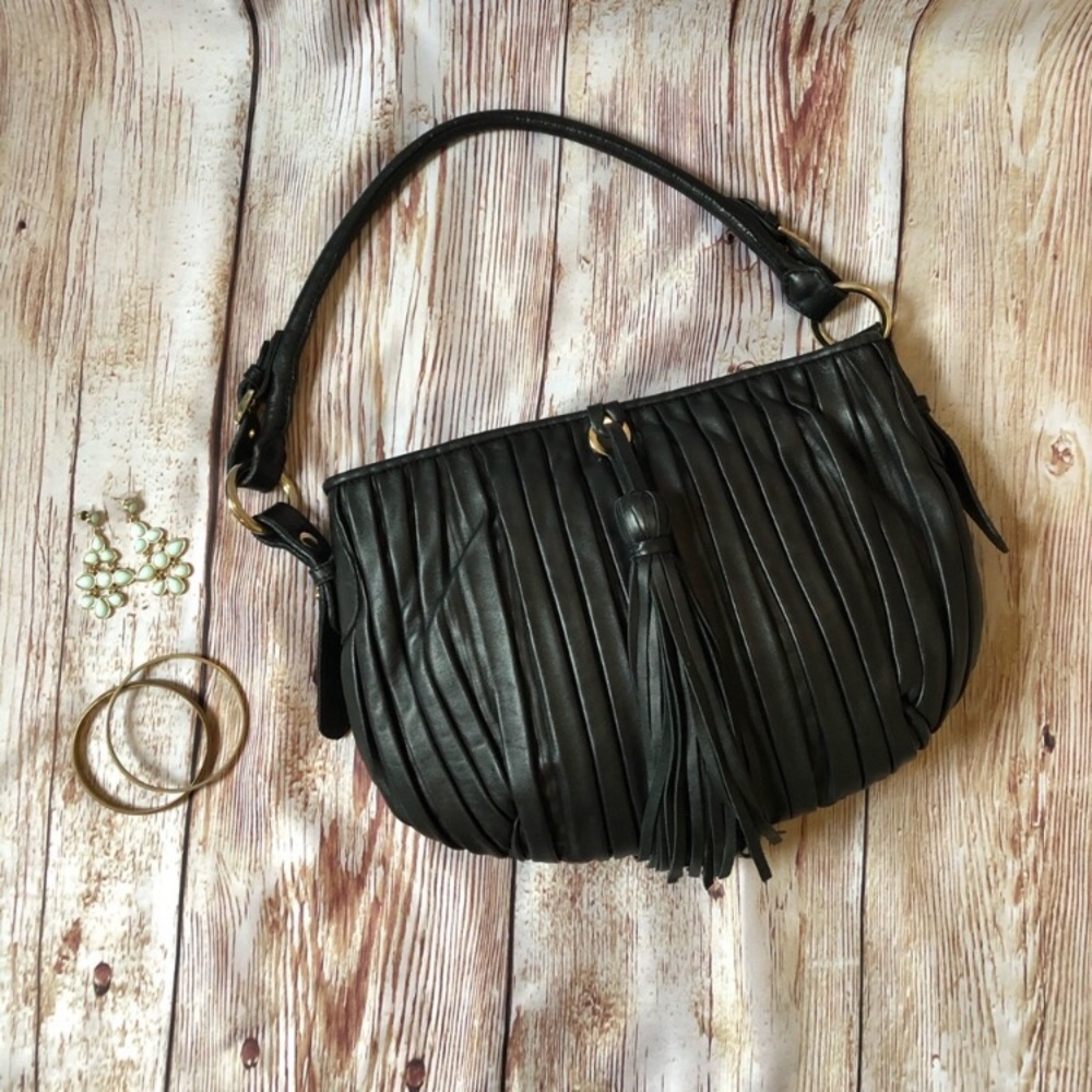 Paolo Masi Lambskin Handbag w/Tassel Black Leather